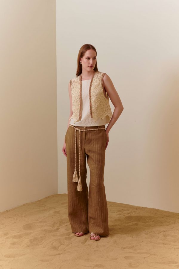 Pantalone gessato in lino - immagine 2