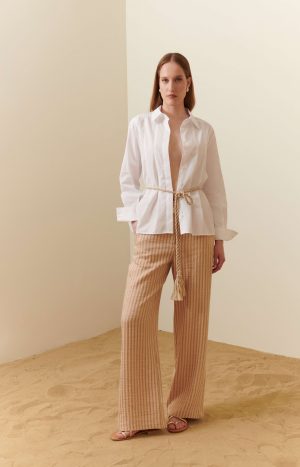 Pantalone a righe viscosa e lino