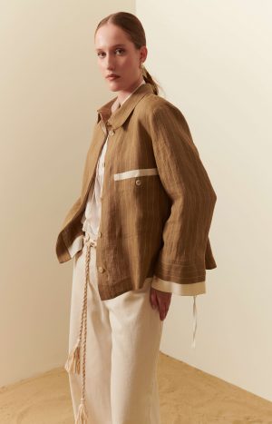 Overshirt gessata in lino