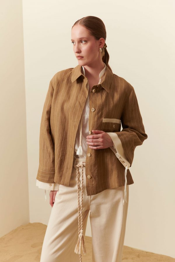 Overshirt gessata in lino - immagine 2