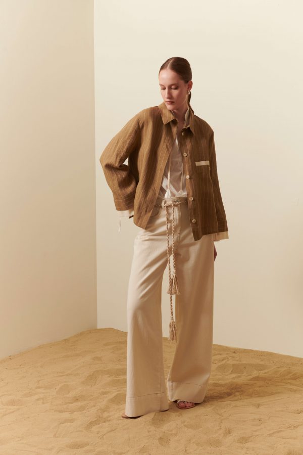 Overshirt gessata in lino - immagine 3