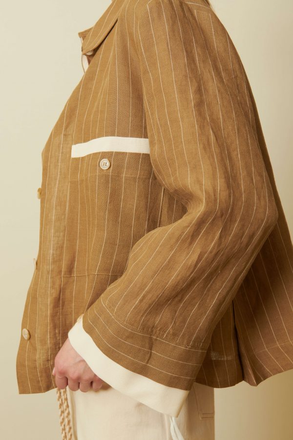 Overshirt gessata in lino - immagine 4