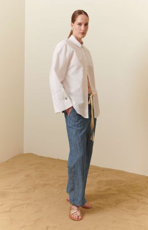 Pantalone in chambray lino e cotone