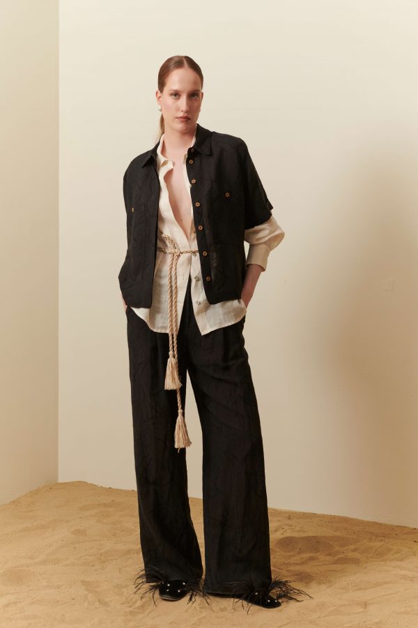 Pantalone palazzo lino e viscosa - immagine 3